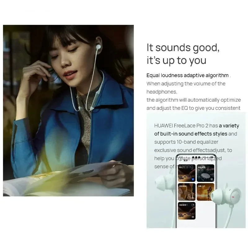 Original Huawei FreeLace Pro 2 Earphones Intelligent Active Noise Cancellation 2.0 Headphones Bluetooth Wireless Earbuds Headset