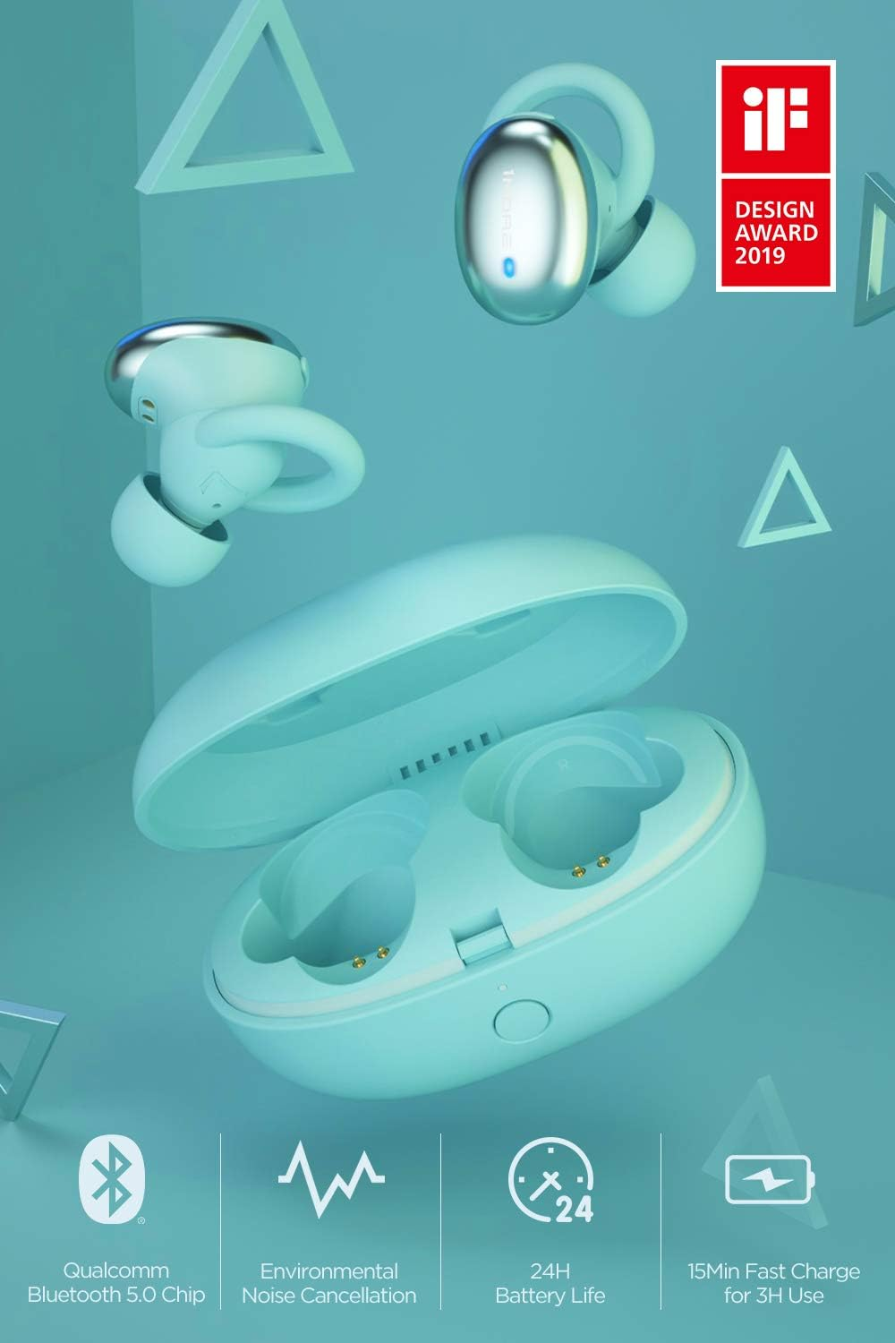 Stylish True Wireless in-Ear Headphones - Bluetooth - 6.5 Hours of Battery - 15-Minute Quick Charge for 3 Hours of Use – Portable Charging Headphone Case Included - True Wireless Earphones