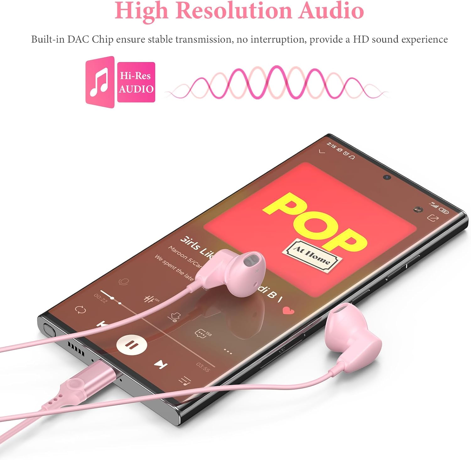 APETOO USB C Headphones for iPhone 15 Plus 16 Pro Max iPad Pro USB-C Wired Earbuds with Microphone Volume Control HiFi Stereo Type C Earphones for Galaxy S25/S24/S23/S22 Ultra, Pixel 9 8 7 6, Pink