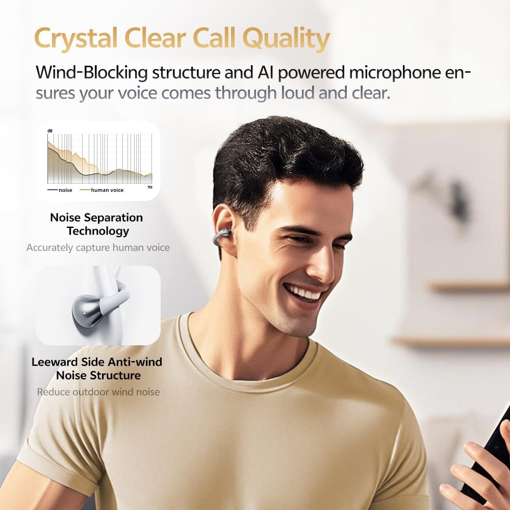 Crossky C30S Open Ear Earbuds, Ultra-Comfort Clip On Ear Buds Wireless Bluetooth 6.0, LDAC Hi-Res Audio, Deep Bass, 40H Playtime, Fast Charging, IPX5 Waterproof Sports/Running Earphones